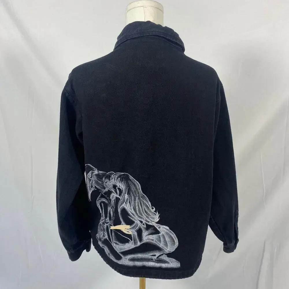 Section Eight black denim jacket‎ white graphic design size medium grunge alt